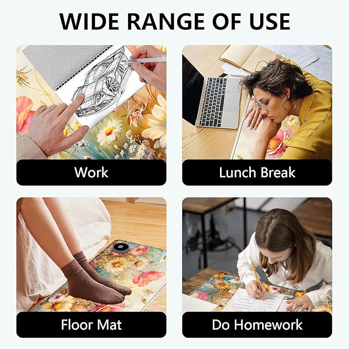 Heated Mouse Pad with 3 Levels Heated & 3 Hours Auto Shut-Off Mouse Pad for Warming Hands in Office Home, 23.6" x 14.2"Large Safe Desk Mat Hand Warmer，Colorful Flowers