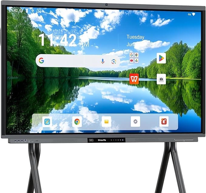 Shiarffe R9 Smart Board 4K Interactive Whiteboard EDLA-Certified All-in-One Touchscreen Digital Display Built-in 50MP AI Camera Mics and 60W Speaker for Classrom Hybrid Work