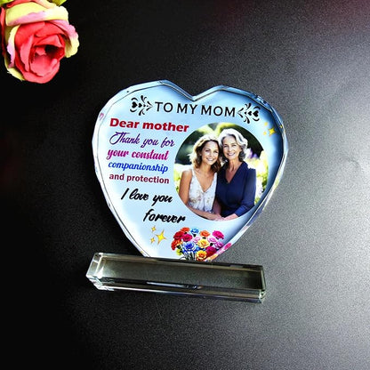 FANF&YKPY Personalized mother's gift customized heart-shaped crystal photo frame Christmas, Thanksgiving, Mother's Day, birthday gift for mom, mother, wife, women, ladies, grandmother