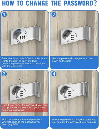 Cabinet Password Hasp Locks, 90 Degree Barn Door Lock, Household Security Combination Latch for Locker, Fence, Bathroom, Outdoor, Garden (Silver-1PC)