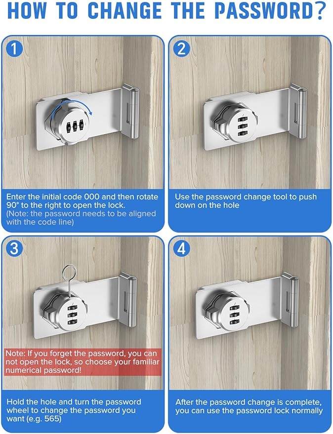 Cabinet Password Hasp Locks, 90 Degree Barn Door Lock, Household Security Combination Latch Lock for Locker, Fence, Bathroom, Outdoor, Garden (Silver-2PCS)