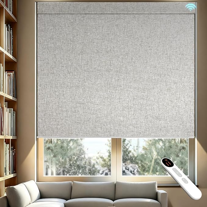Smart Motorized Blinds – 100% Blackout Roller Shades with Remote, Alexa/Google Home/Siri Control, Matter Compatible, Wireless Rechargeable Battery, Custom Sizes for Windows & Sliding Doors
