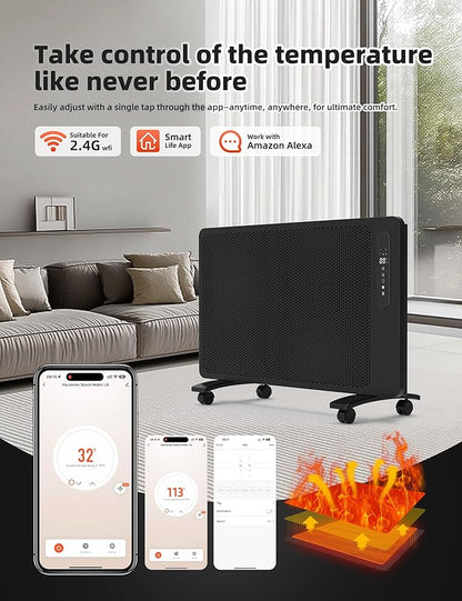 Energy Efficient Mica Infrared Space Heater for Large Room Indoor Use, Smart WiFi Wall Mounted or Portable Panel Heater, Fast Heating, Quiet, White