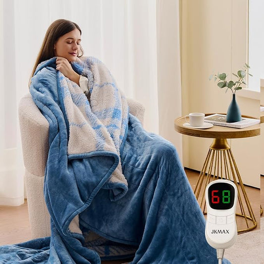 Heated Electric Blanket Twin Size - 62"x84" Flannel Heating Blanket with 10 Heating Levels & 5 Time Settings Over-Heat Protection, Winter Warmer for Adults with ETL Certification（Light Blue）