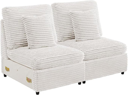 LEVNARY Modular Armless Chair Set of 2, Faux Rabbit Fur Upholstered Single Seat for Sectional Sofa Expansion (White)