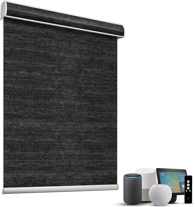 SmartWings Motorized Light Filtering Shades, 50% Blackout PVC Free Smart Blinds, Custom Size, Rechargeable Battery, Works with Matter/Apple HomeKit, Alexa, Thread/Zigbee, Remote Optional, 50% Black