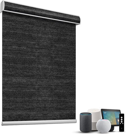 SmartWings Motorized Light Filtering Shades, 50% Blackout PVC Free Smart Blinds, Custom Size, Rechargeable Battery, Works with Matter/Apple HomeKit, Alexa, Thread/Zigbee, Remote Optional, 50% Black