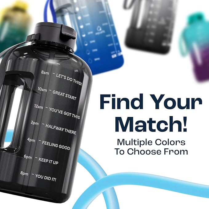 AQUAFIT 128 oz Water Bottle with Time Marker - Straw & Chug Lid - BPA Free 1 Gallon Gym Water Bottle with Handle - Big Gallon Jug (Nebula, 128 Ounces)