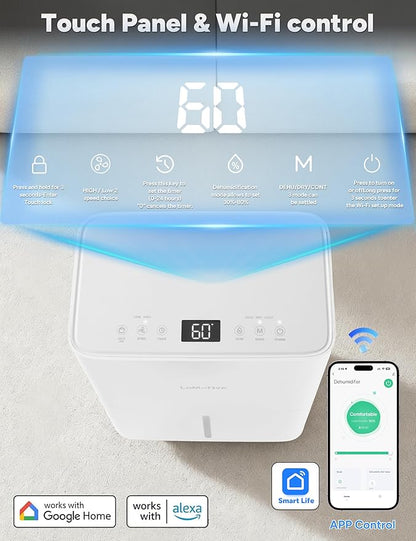 Dehumidifier for Home Basement 34 Pints Max - 2500 Sq.Ft 54 OZ Water Tank Dehumidifier with Drain Hose Smart App-Controlled Dehumidifiers for Basement Bedroom Bathroom Large Room