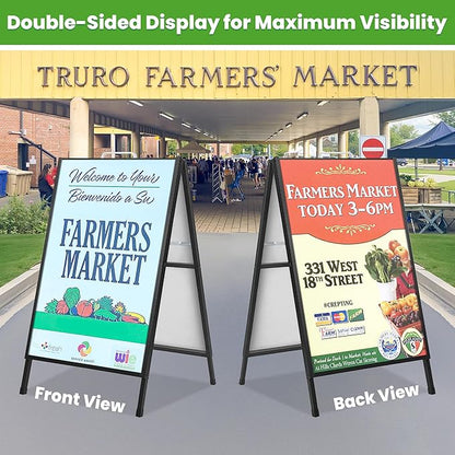 2 Pack A Frame Sign Holder 24x36 Inch, Double-Sided Folding Sandwich Board with Handle, Heavy Duty Metal Sidewalk Sign for Outdoor Business Advertising, Includes 4 Plastic Boards