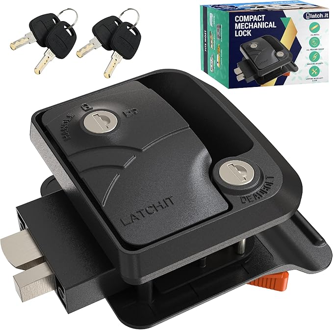 LATCH.IT Rv Door Lock Black | Camper Door Lock fits 2.75" x 3.75" Hole | 2 Keys Included RV Door Latch | All Metal Enclosed Trailer Door Latch | Camper Door Latch for Trailers, Fifth Wheels & More