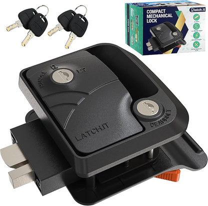 LATCH.IT Rv Door Lock Black | Camper Door Lock fits 2.75" x 3.75" Hole | 2 Keys Included RV Door Latch | All Metal Enclosed Trailer Door Latch | Camper Door Latch for Trailers, Fifth Wheels & More