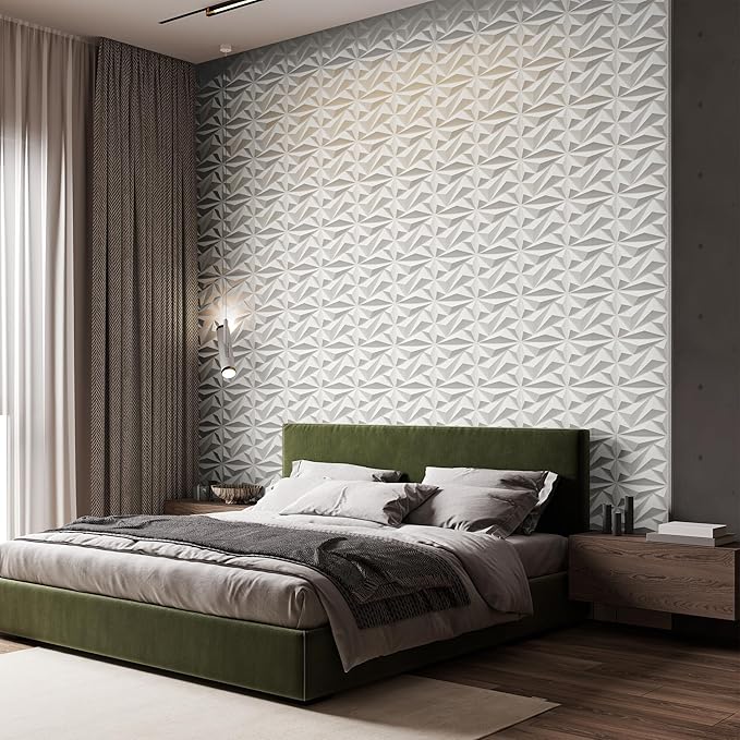 INMOZATA 3D Wall Panels for Interior Wall Decor, 33 Pack 12 x 12 Inch Decorative Wall Panels Diamond 3D Textured Accent Panel for TV, Gaming Living Room, Bedroom Background(White)