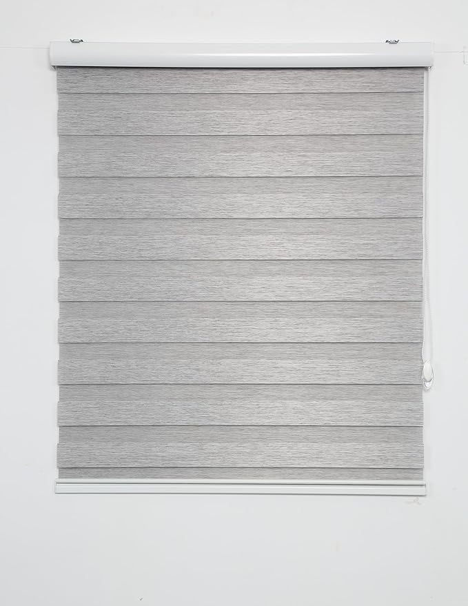 Shadesu Custom Size Zebra Blinds for Windows, 42" W x 72 H, Grey, Dual Layer Free-Stop Zebra Shades, Light Control for Day and Night, Sheer Blinds for Indoor Windows, Bedroom, Kitchen