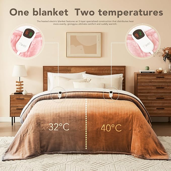 Homemate Electric Heated Blanket Full - 72"x84" Heating Bed Blankets Throw with 10 Heating Levels 8 Hours Auto Off Fast Heating Over-Heated Protection Ultra Soft Warm Flannel ETL Certified Pink