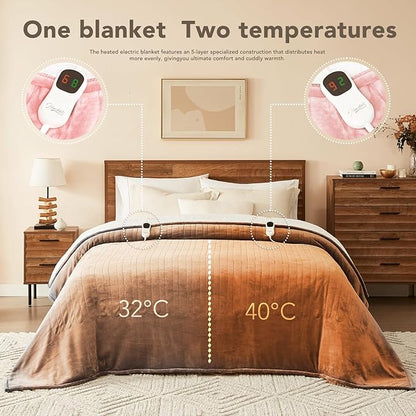 Homemate Electric Heated Blanket Queen - 84"x90" Heating Bed Blankets Throw with 10 Heating Levels 8 Hours Auto Off Fast Heating Over-Heated Protection Ultra Soft Warm Flannel ETL Certified Pink
