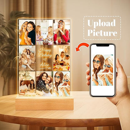 Custom Picture Frames with Photos, Personalized Photo Frame with Night Light, Customized Picture Frame, Personalized Birthday Gifts for Women Men Her Him Best Friends Wife Mom Dad Family Kid Baby