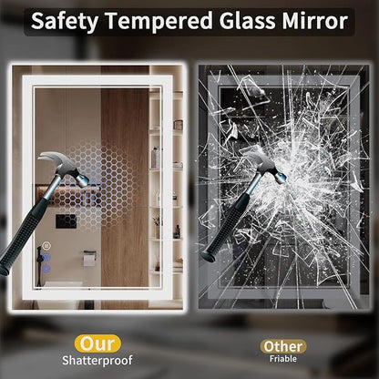 30"x40" LED Bathroom Mirror with Lights, Anti-Fog, Backlit + Front Lit, Dimmable, Led Vanity Mirror for Wall, Lighted Bathroom Mirror, 3 Colors, Shatter-Proof Tempered Glass