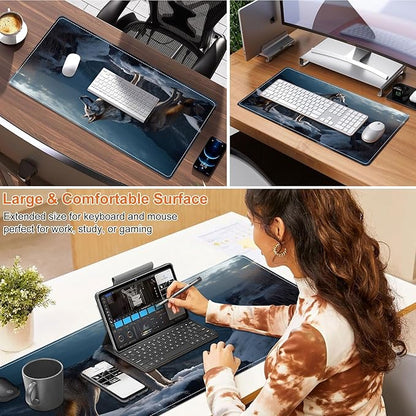 Small Heated Desk Pad 23.6" x 14.2" – Compact Electric Mouse Pad with 3 Heating Levels, Auto Shut-Off, Waterproof PU Surface, Plug-in Warmer for Office or Home Use, Lone Wolf