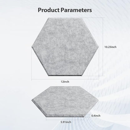 12 Pack Acoustic Panels Self Adhesive Sound Proof Foam,High Density Sound Acoustic Foam Panel,12X10.23X0.4 Inch Hexagon Wall Panels in Home,Office,Reccording Room,Studio(Silver Gray)
