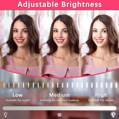 ROLOVE 22x17 Inch Lighted Vanity Mirror with Dimmable LED Lights - 3 Color Modes, Smart Touch Control & 360° Rotating Base - Desk Makeup Mirror (Black)
