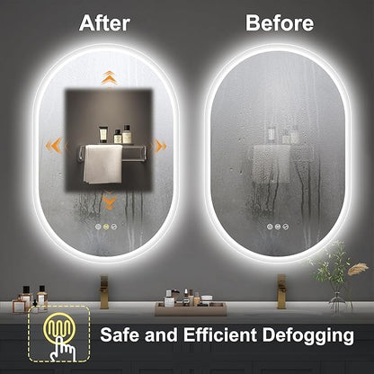 S'bagno 2pcs 20x36 Oval LED Bathroom Mirror with Lights, Anti-Fog, Bluetooth Speaker, 3 Colors Temperature & Dimmable, Lighted Mirrors for Bathroom Wall with Memory Function, Waterproof, Shatter-Proof