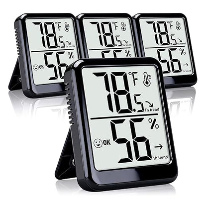 4-Pack Room Thermometer Indoor Hygrometer, Small Digital Temperature and Humidity Monitor Sensor, Temperature Humidity Gauge Meter for Home Baby Room, Plants, Pets - AAA Battery Included