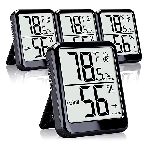 4-Pack Room Thermometer Indoor Hygrometer, Small Digital Temperature and Humidity Monitor Sensor, Temperature Humidity Gauge Meter for Home Baby Room, Plants, Pets - AAA Battery Included