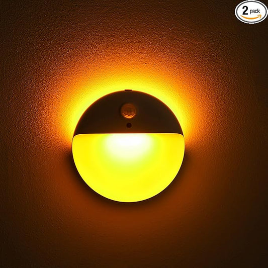 2 Pack Amber Night Light, Battery Operated Night Light, 2.6" Small Sticky Lights, Dimming, 3 Light Modes, Motion Sensor Lights for Kids, Baby, Sleep, Bedroom, Bathroom, Toilet, Travel, Stairs