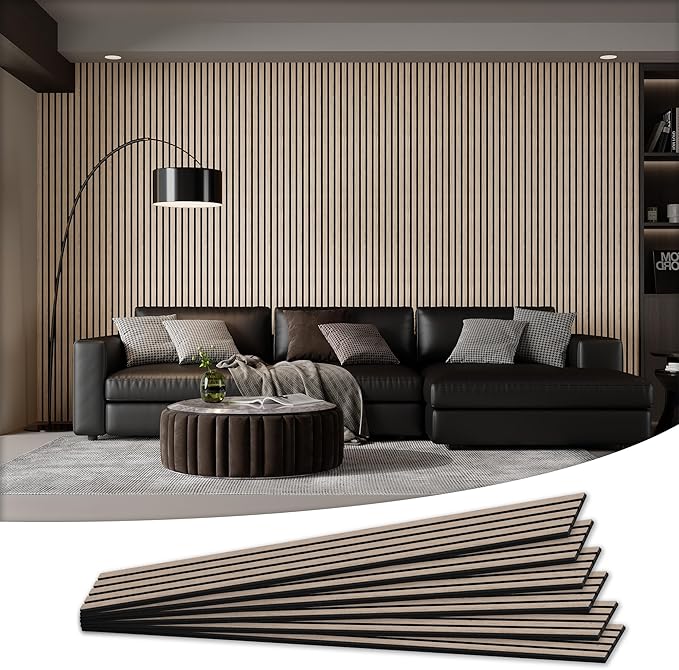 Wood Salt Acoustic Wall Panels, 6 Piece 94" x 7.9" x 0.8" Soundproof Wooden Wall Panels, 3D Fluted Sound Absorbing Panel, Rustic Walnut