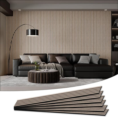 Wood Salt Acoustic Wall Panels, 6 Piece 94" x 7.9" x 0.8" Soundproof Wooden Wall Panels, 3D Fluted Sound Absorbing Panel, Rustic Walnut