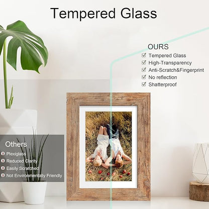 iRahmen 5x7 Picture Frame with HD Tempered Glass, Display Pictures 4x6 with Mat or 5 x 7 Without Mat, Wood Photo Frame for Tabletop and Wall (Rustic Brown, 1 Pack)