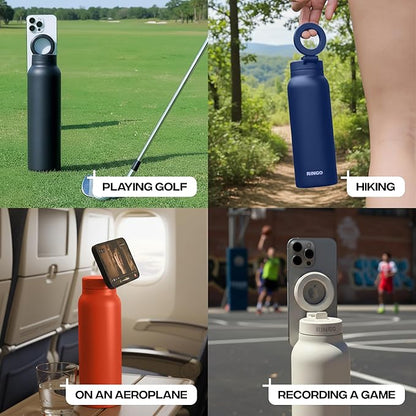 Ringo PRO Water Bottle with Magnetic Phone Mount & Sip Straw Lid - Insulated Stainless Steel Bottle for Workouts, Content Creation, Navigation & Facetime on the Go, 12Hrs Hot/24Hrs Cold Ivory-24oz