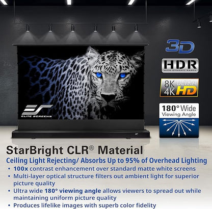 Elite Screens Kestrel Tab-Tension CLR, 101 inch 16:9, Ultra-Short Throw Ceiling Ambient Light Rejecting ALR Electric UST Floor-Rising Projection Motorized Front Projector Screen, FTE101UH3-CLR, Black