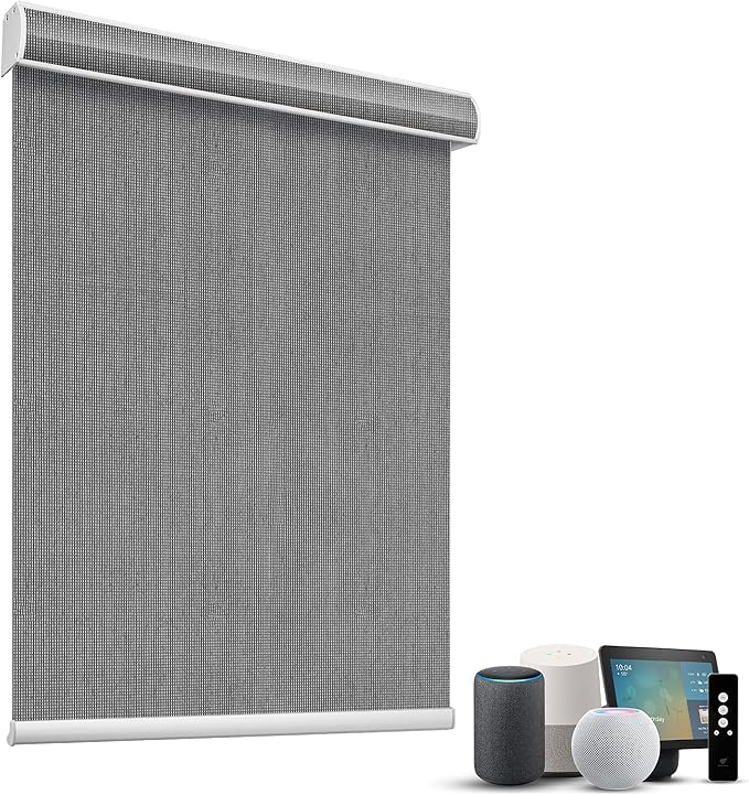 SmartWings Motorized Light Filtering Shades, 50% Blackout PVC Free Smart Blinds, Custom Size, Rechargeable Battery, Works with Matter/Apple HomeKit, Alexa, Thread/Zigbee, Remote Optional, 50% Charcoal