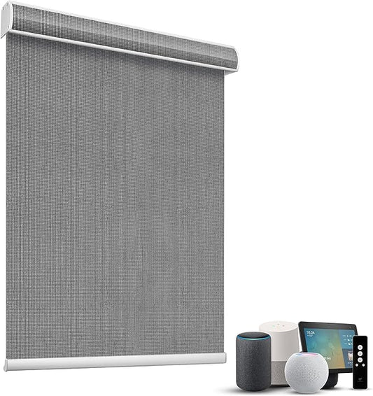 SmartWings Motorized Light Filtering Shades, 50% Blackout PVC Free Smart Blinds, Custom Size, Rechargeable Battery, Works with Matter/Apple HomeKit, Alexa, Thread/Zigbee, Remote Optional, 50% Charcoal