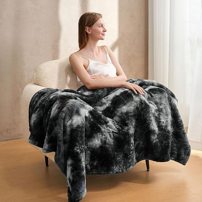 Electric Heated Throw Blanket 50"x60",Luxury Black Faux Rabbit Fur Electric Blanket,Fast Heating Soft Fluffy Thick Electric Blanket with 6 Heating Levels & 12H Auto Off