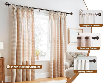 TONIAL Bronze Curtain Rod 16 to 30 Inches, 7/8 Adjustable Curtain Rods for Windows 8 to 25 Inches, Splicing Drapery Rods Heavy duty with Netted Texture Finials