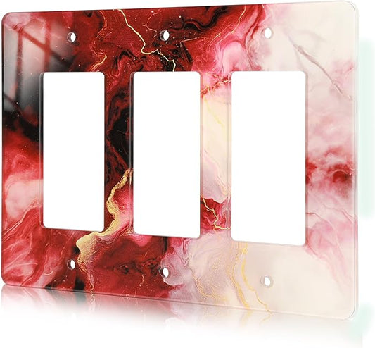 Rich Burgundy Marble Acrylic Light Switch Plate Acrylic Decorative Wall Outlet Cover Switch Plates
