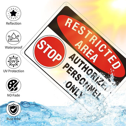 (2 Pack) Restricted Area Sign, Authorized Personnel Only Do Not Enter signs, 10 x 7 Inches Aluminum UV Protected Weatherproof and Easy to Install