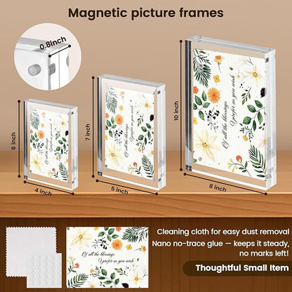 JOHOUSE 2 Pack 4 x 6 Acrylic Picture Frames, Double Sided Magnetic Photo Frames Self Standing Frameless Transparent for Desktop Display Gifts for Women