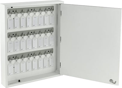 Acrimet 24-Key Cabinet with Lock, Wall Mount Wooden Key Organizer, Security Key Storage Box (24 Positions) with Numbered Hooks & Crystal Key Tags – Commercial & Home Use (White)