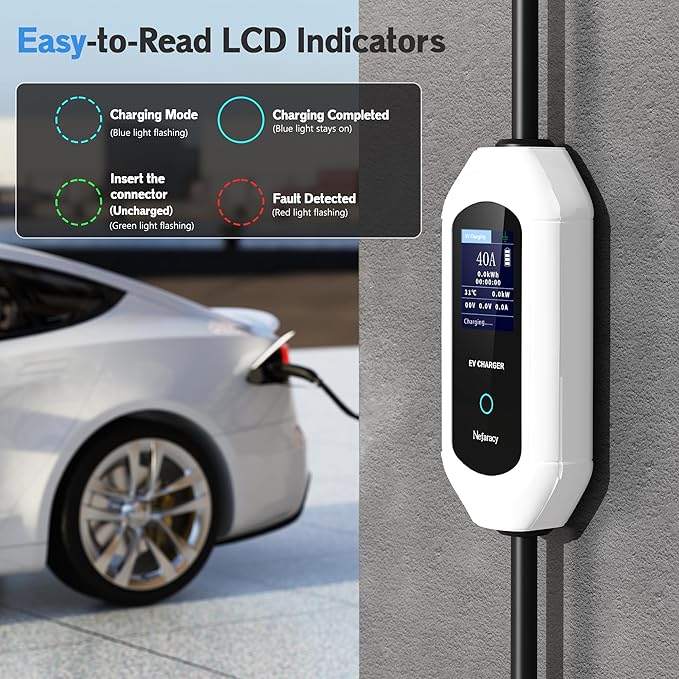 EV Charger Level 2, 40A Amp Portable EV Charger for All SAE J1772 EVs Without Adapter, 25FT+2FT Cable, 9.6KW EV Car Charging Station with App Control, Electric Vehicle Chargers(240V, NEMA14-50 Plug)