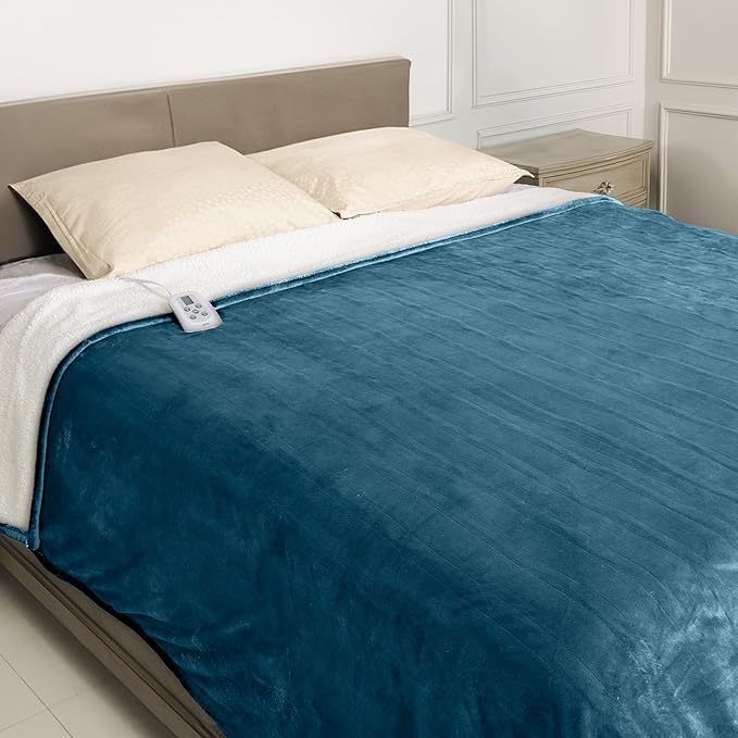 SUNVIVI Heated Blanket Twin Size, Heating Electric Throw Blanket, 10 Heat Settings, 12 Hours Auto Off, Machine Washable, ETL Certified, Overheating Protection, Blue