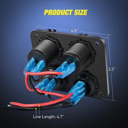 Nilight 4 in 1 ON OFF Charger Socket Panel Dual USB Charger Power Outlet LED Voltmeter Cigarette Lighter Socket LED On Off Rocker Toggle Switch for Truck Car Marine Boats RV, 2 Yeas Warranty
