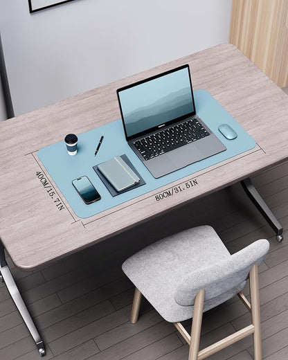YSAGi Double-Sided Desk Pad, 31.5"x15.7" Leather Desk Mat, Eco Cork Desk Pad Protector,Large Mouse Pad,Waterproof Desk Blotter for Office/Home (Baby Blue/Cork)
