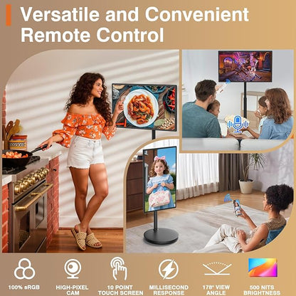 32-Inch Portable Smart Tablet, Portable TV on Wheels with 4K Camera, 8G RAM+128G Storage, Android 13 OS, Built-in Battery(Up to 8H), Full Swivel Rotation, Voice Remote Control(Black)