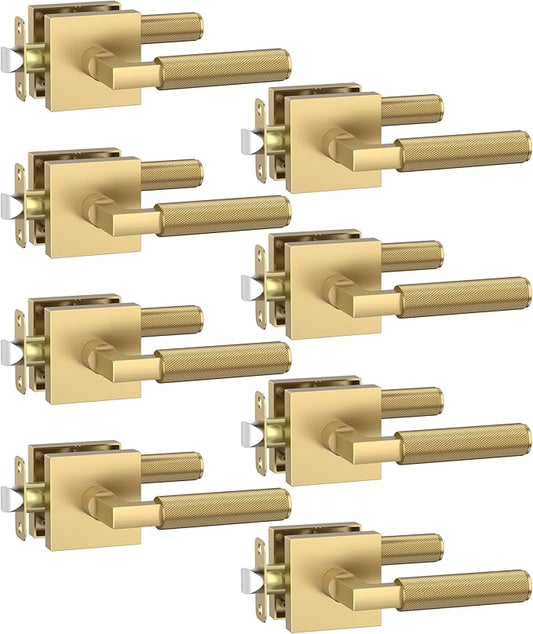Asidrama 8 Pack Champagne Bronze Passage Door Handles, Door Lever with Door Knobs Indoor for Bedroom or Bathroom, Heavy Duty Door Handles Interior with Locks for Left Right Sided Doors