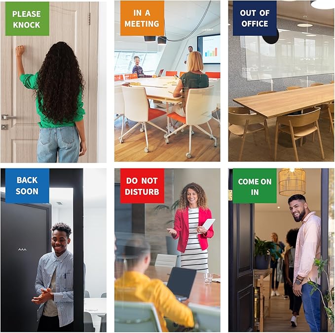 Office Door Signs -6 Options Do Not Disturb, In A Meeting, Out Of Office, Working Remotely, Back Soon Please Knock,Privacy Door Slider Sign for Meeting & Conference Room Brushed Gold