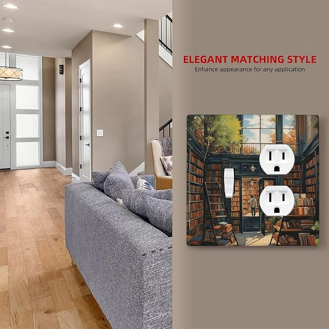 Decorative Outlet Covers Library Books Sunshine 2 Gang Wall Plate Single Toggle Duplex Light Switch Cover Switch Plate Covers Faceplate for Bedroom Home Decor